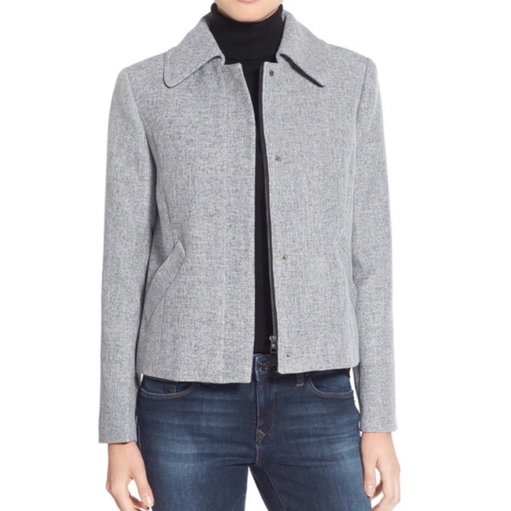 Halogen Bond Crosshatch Pleated Gray Swing Jacket Blazer Size Medium